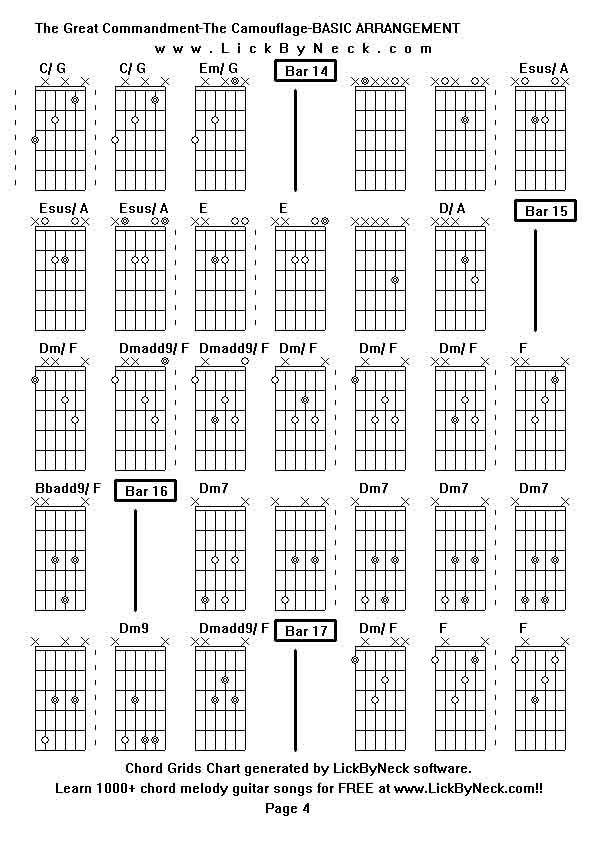 Chord Grids Chart of chord melody fingerstyle guitar song-The Great Commandment-The Camouflage-BASIC ARRANGEMENT,generated by LickByNeck software.